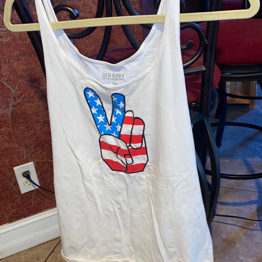 White Old Navy, American Flag Peace Sign Tank Top. Womens L